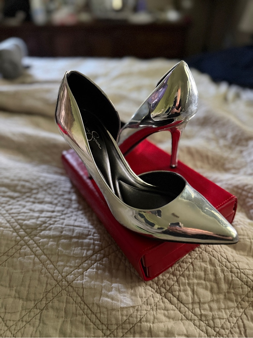 Jessica Simpson Metallic Silver Pointed-Toe Stilettos